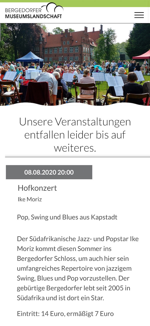 Bergedorfer Schloss Konzert Ike Moriz 8 August 2020